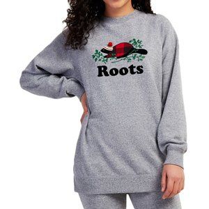 Roots Cozy Buddy Crew Cotton Blend Boyfriend Salt & Pepper Sweatshirt
